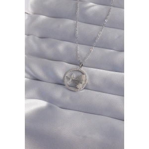 316L Çelik Zincir Gümüş Renk Zirkon Taşlı Yıldız Figürlü Oval Kolye - TJ-BKO9024