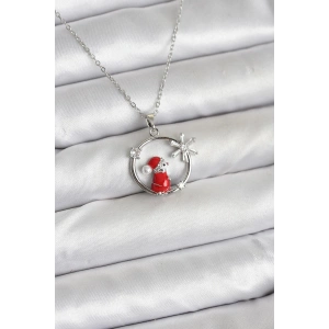 316L Çelik Zincir Gümüş Zirkon Taşlı Yılbaşı Tema Kadın Kolye - TJ-BKO10719