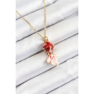 316L Çelik Zincir Kırmızı Balık Model Gold Renk Kadın Kolye