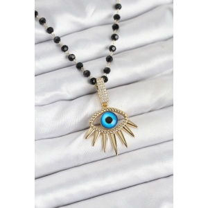 316L Çelik Zincir Kristal Boncuklu Göz Model Kadın Kolye - TJ-BKO10564