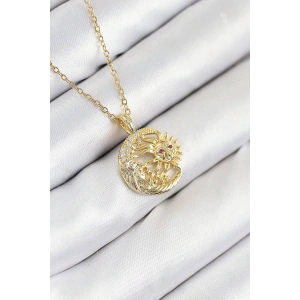 316L Çelik Zirkon Taşlı Ay Ve Güneş Model Gold Renk Kadın Kolye - TJ-BKO10538