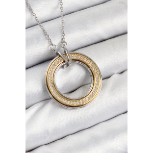 316L Çelik Zirkon Taşlı Dönen Daire Model Gold Ve Gümüş Renk Kadın Kolye