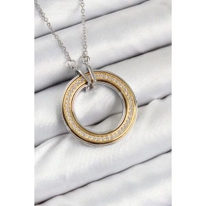 316L Çelik Zirkon Taşlı Dönen Daire Model Gold Ve Gümüş Renk Kadın Kolye - TJ-BKO10479