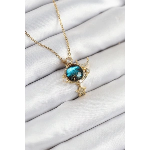 316L Çelik Zirkon Taşlı Gezegen Model Gold Renk Kadın Kolye - TJ-BKO10507