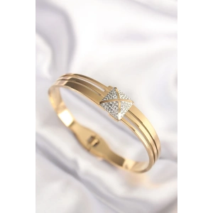 316L Çelik Zirkon Taşlı Gold Renk Kadın Kelepçe Bilezik - TJ-BB6024