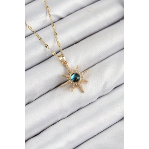 316L Çelik Zirkon Taşlı Kutup Yıldızı Model Gold Renk Kadın Kolye - TJ-BKO10444