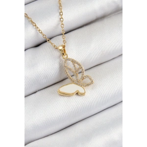 316L Çelik Zirkon Taşlı Model Gold Renk Kadın Kolye - TJ-BKO10359