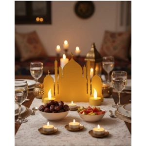 3D İki Mumlu Cami Dekor 2 Pilli LED Mum Hediyeli Masa Üstü Süs