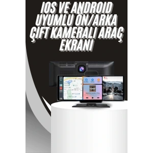 4K 10.2 İnç Çift Kameralı Araç Multimedya Ekranı CarPlay Kablosuz Tüm Cihazlara Uyumlu
