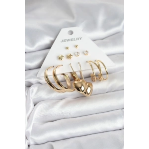 6 Çift Kadın Küpe Seti Gold Renk - TJ-BKP11319