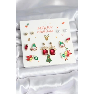 8 Çift Yılbaşı Temalı Kadın Küpe - TJ-BKP11398