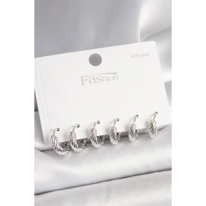 925 Ayar Gümüş Çivi Pirinç Gümüş Renk İşlemeli Halka Model Kadın Küpe Seti - TJ-BKP10410