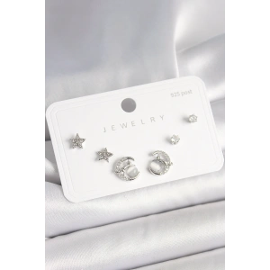 925 Ayar Gümüş Çivi Zirkon Taşlı Hilal Yıldız Model Kadın Küpe Seti - TJ-BKP10398