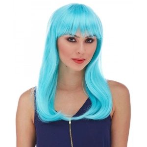 Açık Mavi Renk Uzun Düz Parti Peruğu
