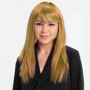 Altın Renk Düz Kesim İçi Astarlı Uzun Parti Peruğu Takma Saç