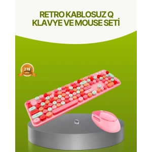 Bluetooth Retro Kablosuz Klye ve Mouse Seti – 3 Cihaz Bağlantılı, Sessiz Tuş, Uzun Pil Ömrü
