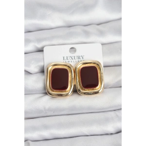 Bordo Mineli Kare Gold Renk Vintage Kadın Küpe - TJ-BKP11491