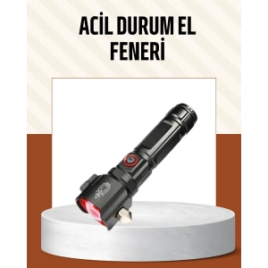 Çekiçli Pusulalı Acil Durum Feneri USB Şarjlı Çok Fonksiyonlu