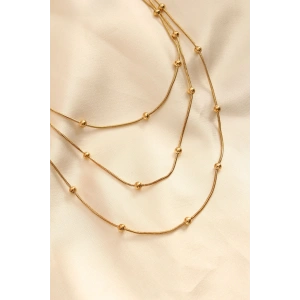 Çelik Altın Renkli Topçuk Tasarımlı Çoklu Kolye - TJ-BKO6243