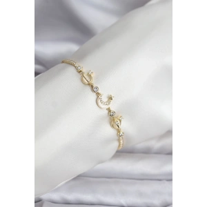 Charmlı Model Zirkon Taşlı Gold Renk Su Yolu Kadın Bileklik