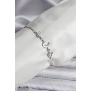 Charmlı Model Zirkon Taşlı Gümüş Renk Su Yolu Kadın Bileklik - TJ-BB8109