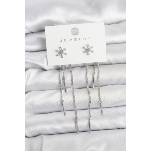 Çiçek Model Gümüş Pirinç Sallantılı Kadın Küpe - TJ-BKP11464