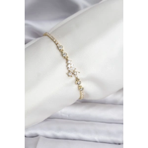 Çiçekli Model Zirkon Taşlı Gold Renk Su Yolu Kadın Bileklik - TJ-BB8110