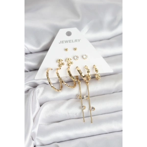 Gold Renk 6 Çift Pirinç Kadın Küpe Seti - TJ-BKP11326