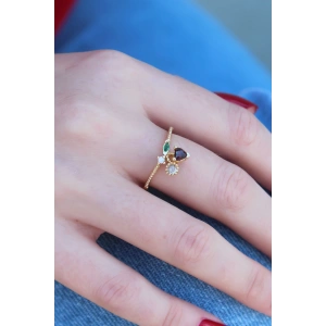 Gold Renk Kiraz Model Zirkon Taşlı Kadın Yüzük - TJ-BYK2603