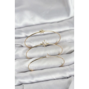 Gold Renk Kutup Yıldızı Model Zirkon Taşlı 3lü Kadın Bileklik Kombini