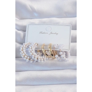 Gold Renk Lila Boncuklu Halka Küpe Seti - TJ-BKP9192