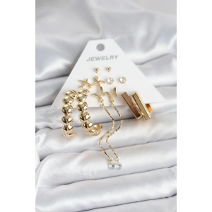 Gold Renk Pirinç 6 Çift Kadın Küpe Seti - TJ-BKP11328