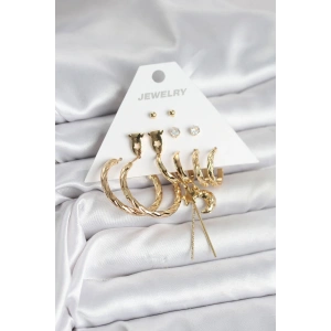 Gold Renk Pirinç 6lı Kadın Küpe Seti