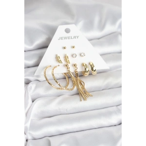 Gold Renk Pirinç Kadın 6 Çift Küpe Seti