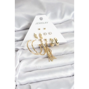 Gold Renk Pirinç Kadın 6 Çift Küpe Seti - TJ-BKP11317