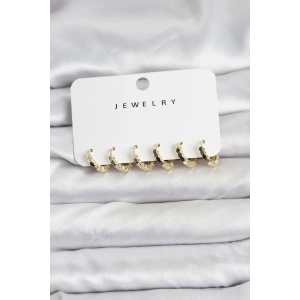 Gold Renk Pirinç Minimal Petek Detaylı Kadın Küpe Seti - TJ-BKP11475