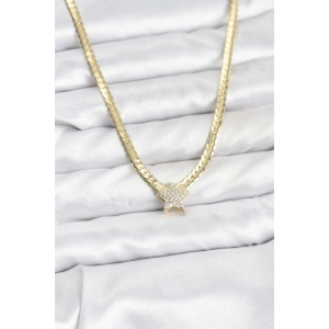 Gold Renk Pirinç Yıldız Zirkon Taşlı Kadın Kolye - TJ-BKO10793