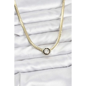 Gold Renk Pirinç Zirkon Taşlı Kadın Kolye - TJ-BKO10792