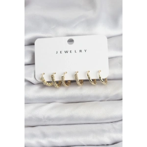 Gold Renk Pirinç Zirkon Taşlı Kadın Küpe Seti - TJ-BKP11477