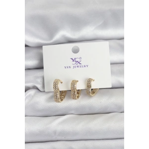 Gold Renk Pirinç Zirkon Taşlı Kalpli Kadın Küpe - TJ-BKP11346