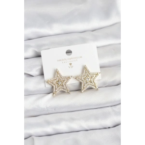 Gold Renk Pirinç Zirkon Taşlı Yıldız Model Kadın Küpe