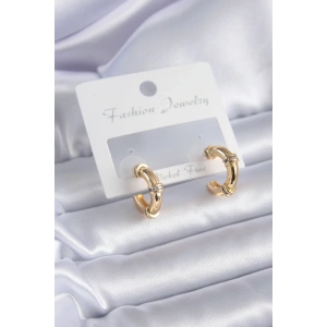 Gold Renk Zirkon Taş Detay Halka Model Pirinç Kadın Küpe