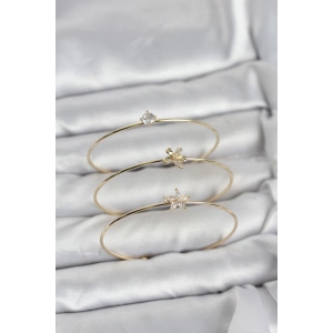 Gold Renk Zirkon Taşlı Pirinç 3lü Kadın Bileklik Kombini