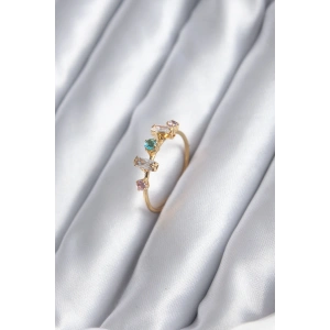 Gold Renk Zirkon Taşlı Renkli Zirkon Taşlı Kadın Yüzük - TJ-BYK2846