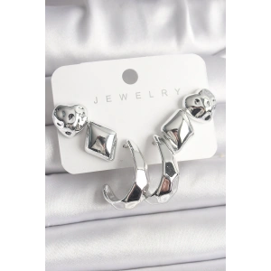 Gümüş Renk Kalp Halka Figür CCB Plastik Kadın Küpe Seti - TJ-BKP10019