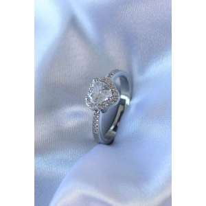 Gümüş Renk Kalp Zirkon Taşlı Charm Model Pirinç Kadın Yüzük - TJ-BYK2725