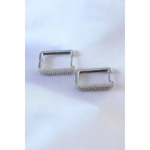 Gümüş Renk Kare Model Zirkon Taşlı Pirinç Kadın Küpe - TJ-BKP7527