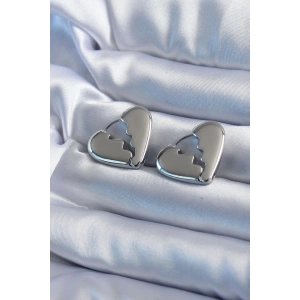 Gümüş Renk Kırık Kalp Model Pirinç Kadın Küpe - TJ-BKP8083