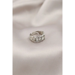 Gümüş Renk Metal Zincir Model Taşlı Kadın Yüzük