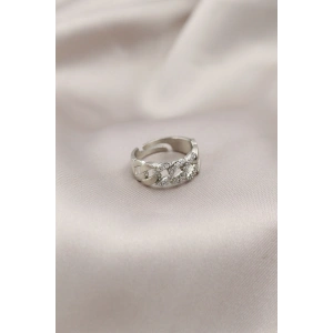 Gümüş Renk Metal Zincir Model Taşlı Kadın Yüzük - TJ-BYK2200